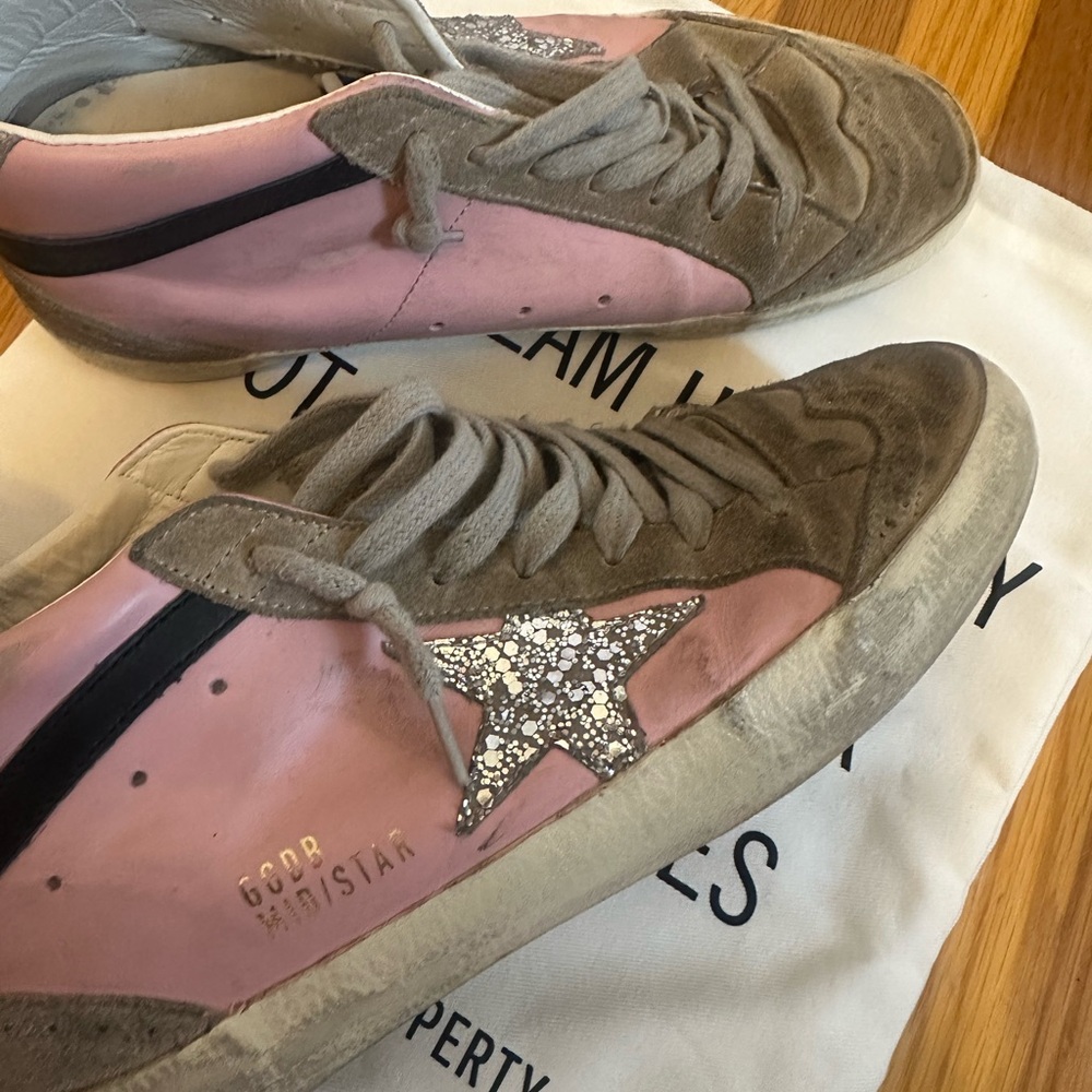 Golden Goose Pink Silver Glitter Mid Star Leather & Suede Sneakers - Picture 5 of 10